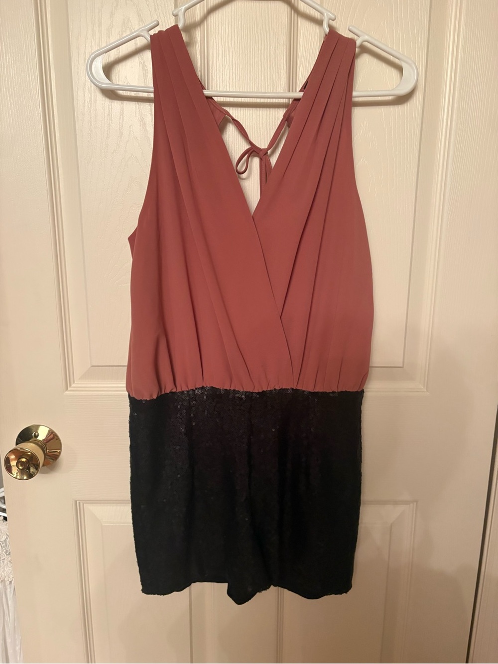 Sleeveless V-Neck Rust and Black sequin romper